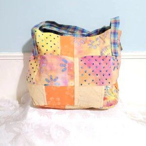 Original by Jernigan Orange Green Blue Plaid Beaded Large Hobo Shoulder Bag Tote